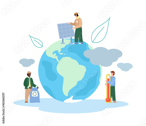 Environment conservation and global warming banner, flat vector illustration.
