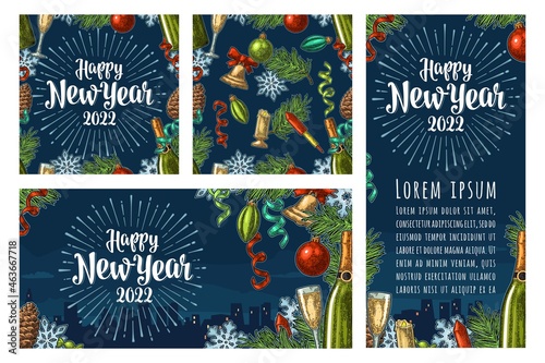 Seamless pattern and posters with Happy New Year 2018 lettering