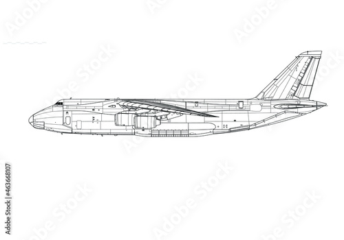 Antonov An-124 Ruslan, Condor. Vector drawing of heavy transport aircraft. Side view. Image for illustration and infographics. photo