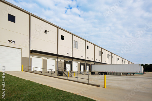 Side view of modern warehouse distribution facility