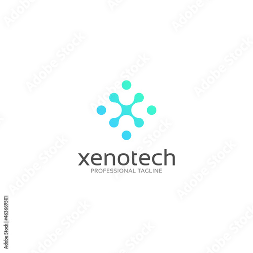 modern letter x tech technology logo with connecting dots