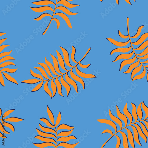 Tropical background with palm leaves. Seamless floral pattern. Summer vector illustration. Flat jungle print
