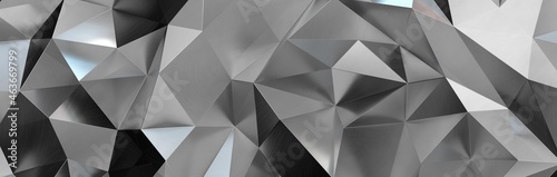 Close up detail of abstract modern metallic triangular wall pattern. Silver triangle geometric art wallpaper. © vegefox.com