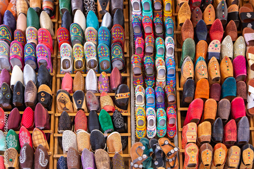 Morrocan local market on the streets with spices, nuts, fish, fruits and vegetables.