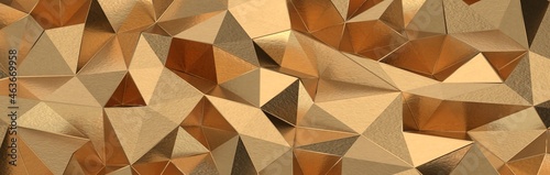 Gold polygon background 3d rendering, 3d illustration. Abstract triangle background. Gold background. Abstract Gold polygon wallpaper © vegefox.com