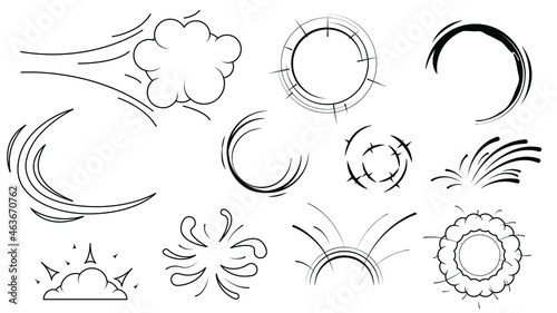 Set Black Simple Line Explosion Bang Smoke Collection Doodle Elements Vector Design Style Sketch Isolated Illustration For Banner