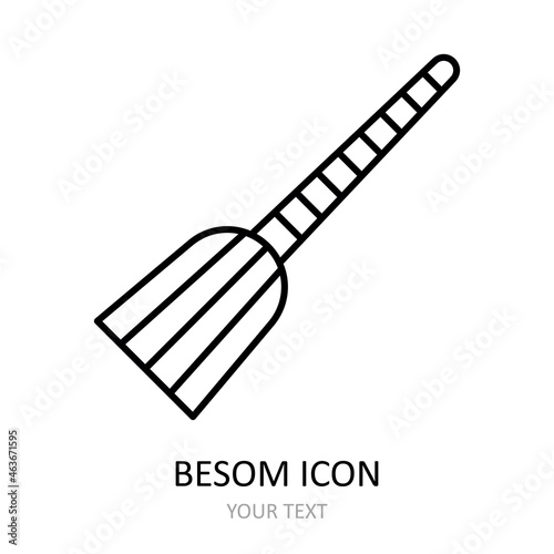 Vector illustration with besom icon. Outline symbol.