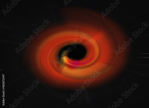Depiction of the supermassive black hole M 87 and the event horizon. Outer space. 