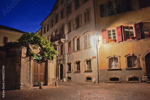 Fototapeta Naklejka Na Ścianę i Meble -  Sion, Old city street view by night, Switzerland, Europe