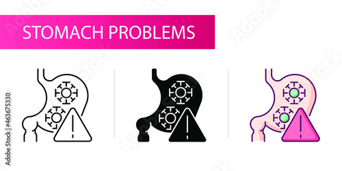 Symptoms of stomach problems (virus). Line icon concept