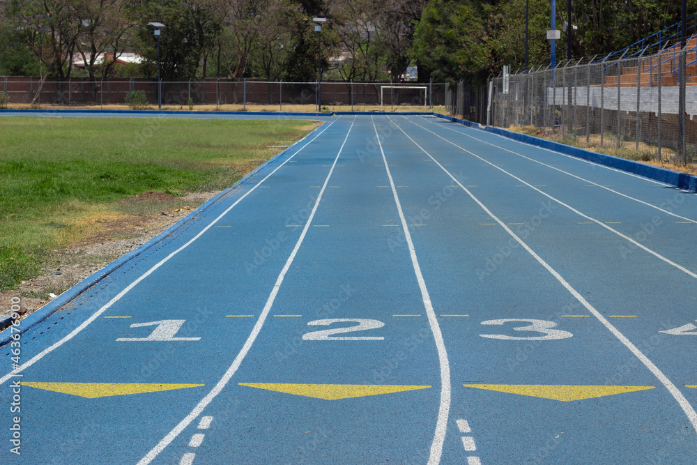 point of view of a blue running track