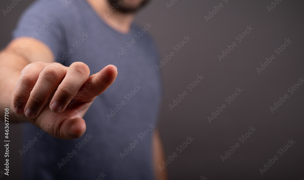 Obraz premium Businessman pointing or touching finger in screen..