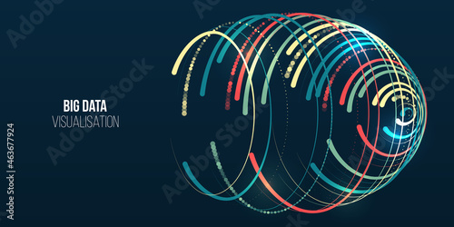 Abstract stream information with circles array and binary code. Information analytics concept. Filtering machine algorithms. Sorting data. Vector technology background. Big data visualization.