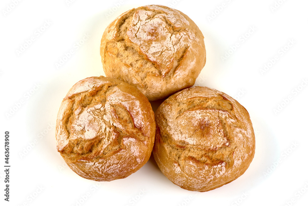 Crusty round bread rolls, isolated on white background. Crusty round bread rolls, isolated on white background.