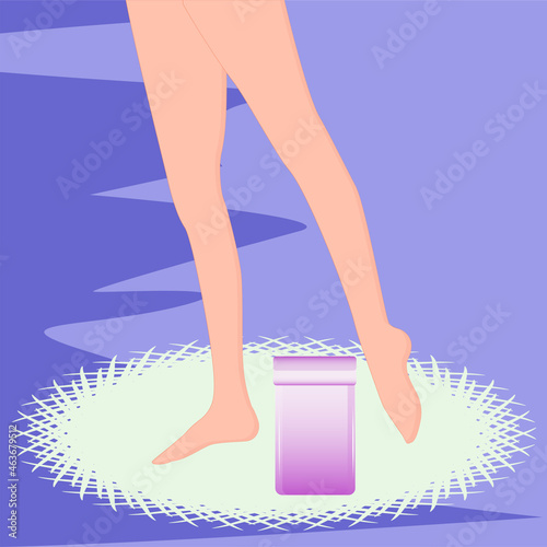 Women's legs, a jar of cream - vector. Personal foot hygiene.