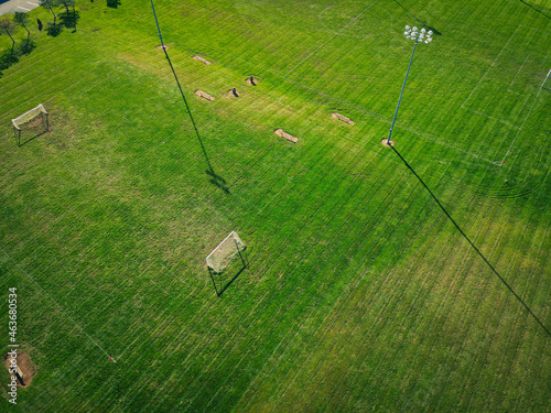 Aerial View of Outdoor Grass Soccer Field in Park