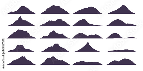 Terrain. Mountains vector silhouettes on the white background.