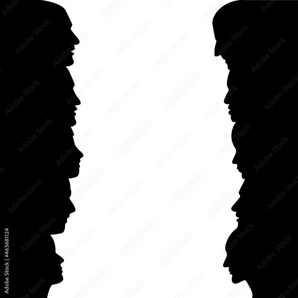 Heads in discussion. People profile heads. Vector.