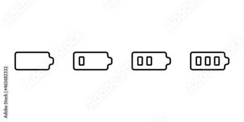 Set level energy battery from low in full, line icon. Power battery with energy. Vector sign