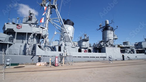 USS Cassin Young Ship. Walking at North Washington, Boston, MA Bridge. photo