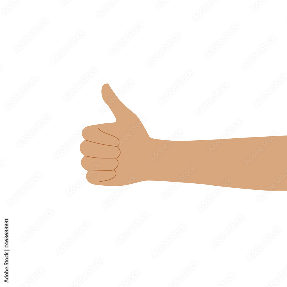 Flat design illustration of hand showing thumbs up. Vector of a hand showing a positive mood.