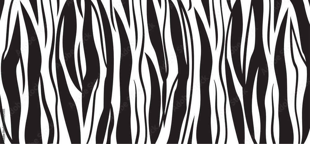 Fototapeta premium Tiger skin vector seamless pattern, black and white sebra print, stripe background. Abstract illustration