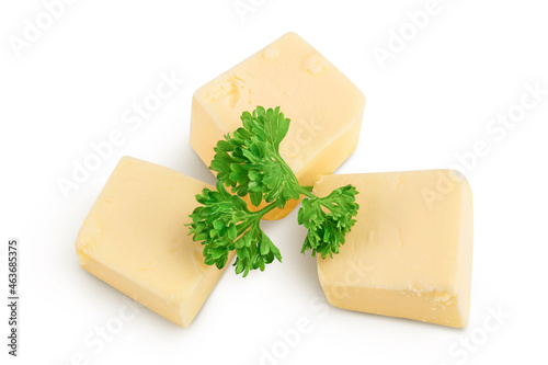 butter cubes isolated on white background with clipping path and full depth of field. Top view. Flat lay
