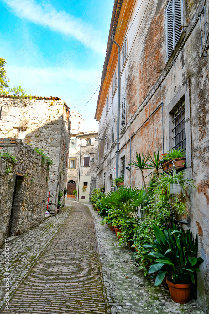 A narrow street of Castro dei Volsci in medieval town of Lazio region, Italy.