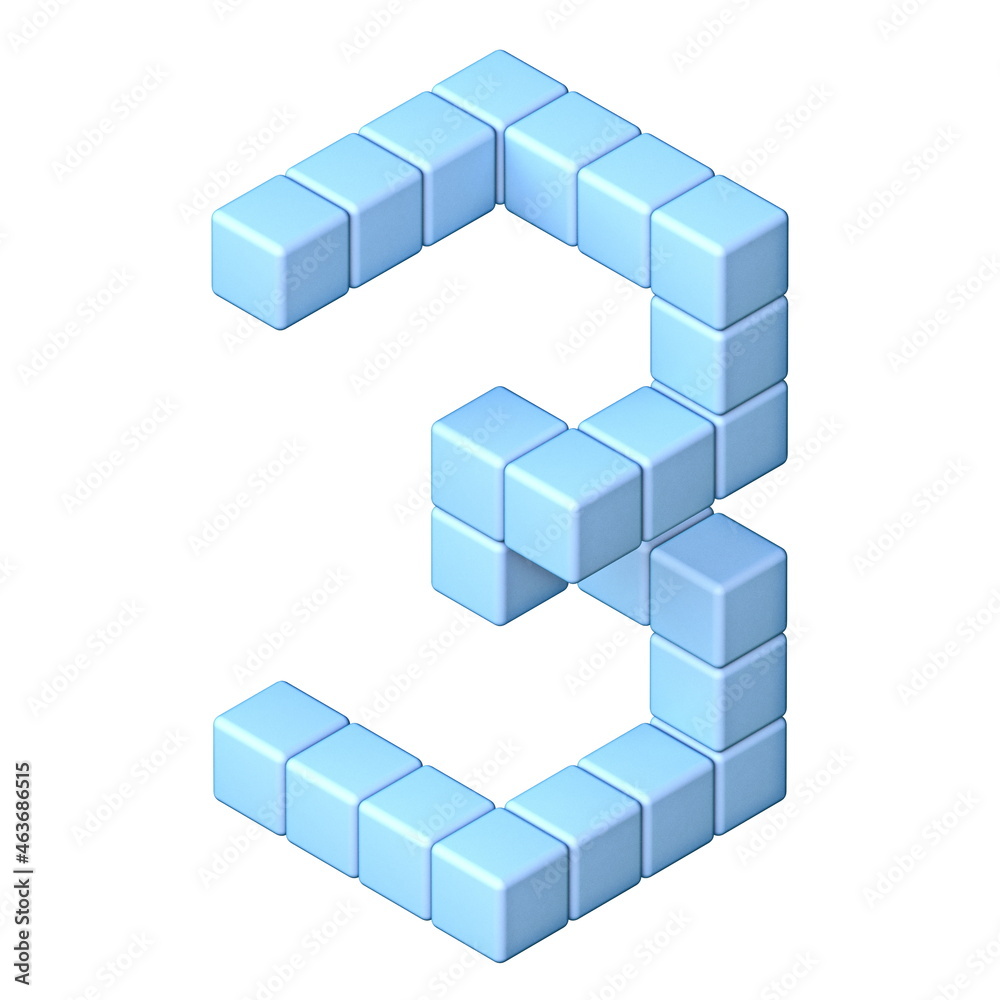 Blue cube orthographic font Number 3 THREE 3D Blue cube orthographic font Number 3 THREE 3D