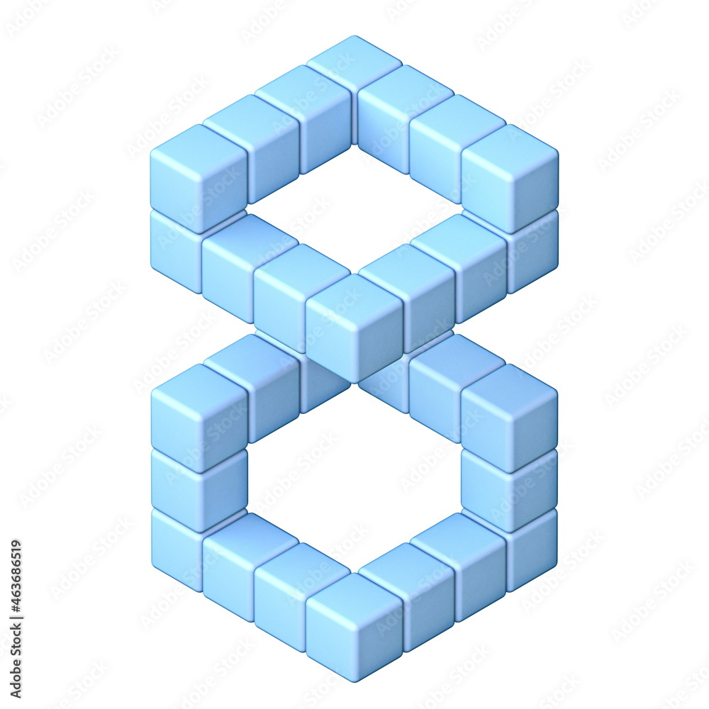 Fototapeta premium Blue cube orthographic font Number 8 EIGHT 3D