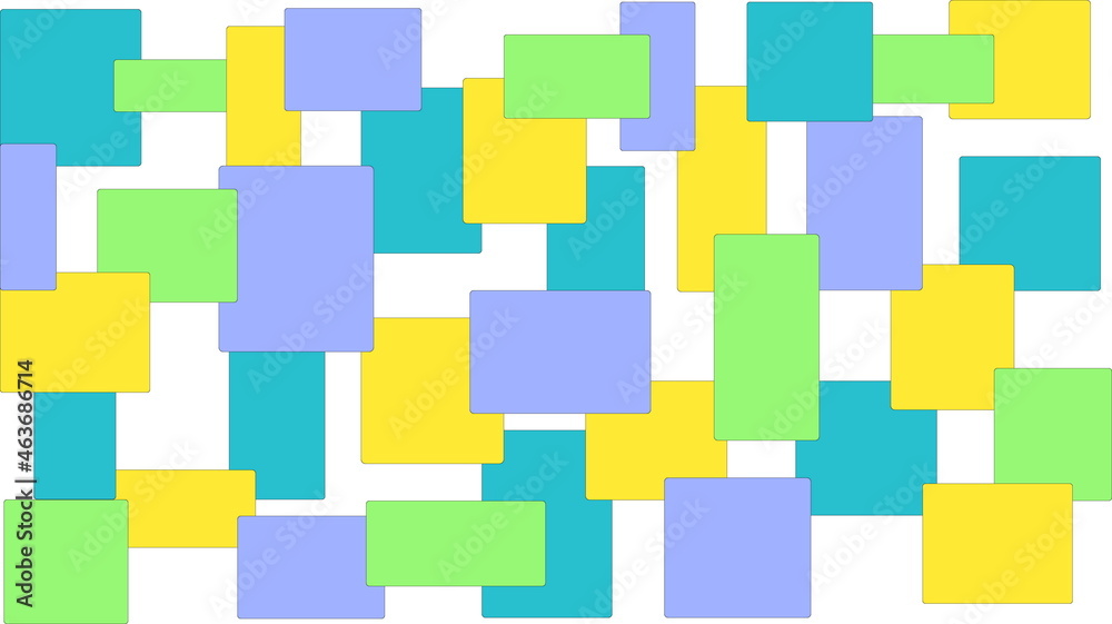 Different sizes and shades of purple,yellow and green squares on a white background Different sizes and shades of purple,yellow and green squares on a white background