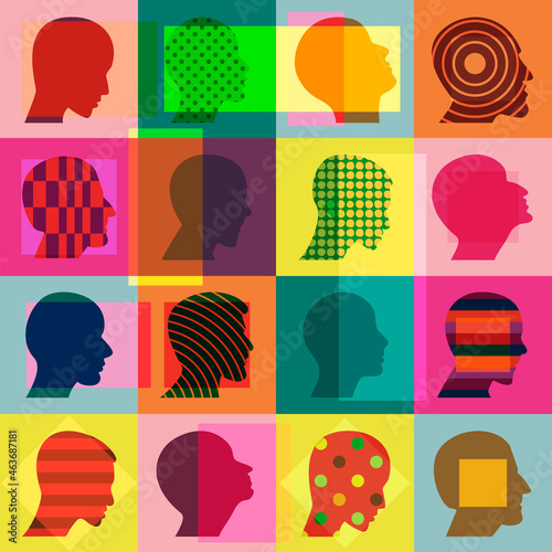 People profile heads pattern. Stylish human heads. Vector background.
