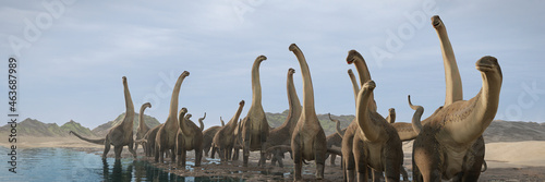 Titanosaurus, herd of dinosaurs from the Cretaceous period 