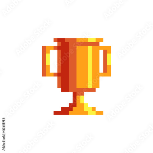 Winner's trophy award. Goblet pixel art icon. Sports competitions. Game tournament emblem. Golden cup. Game assets. Isolated abstract vector illustration. 8-bit sprite. 
