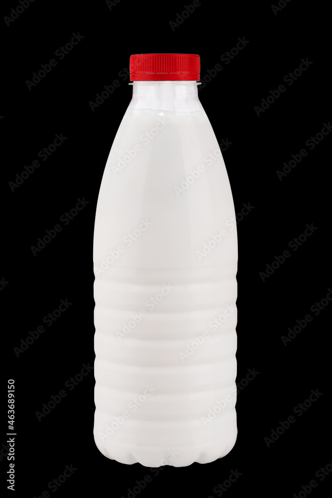 plastic milk bottle with red lid, isolate on a white background plastic milk bottle with red lid, isolate on a white background