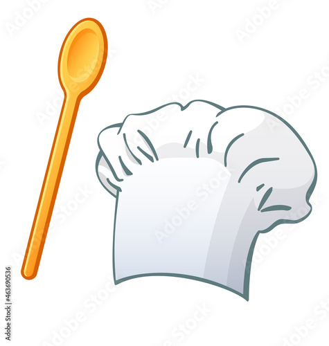 cartoon chefs hat toque blanche and wooden spoon