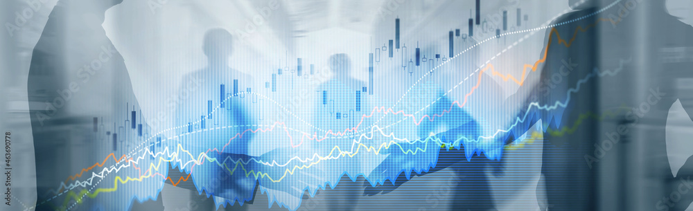Business finance growth graph chart analysing diagram trading and forex exchange concept double exposure Business finance growth graph chart analysing diagram trading and forex exchange concept double exposure