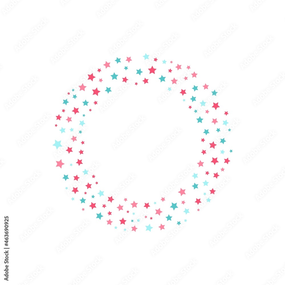 Colorful geometric stars frame - wreath. Abstract vector background with colorful stars shapes consisting of spherical geometric particles. Star's frame's colorful halftone.