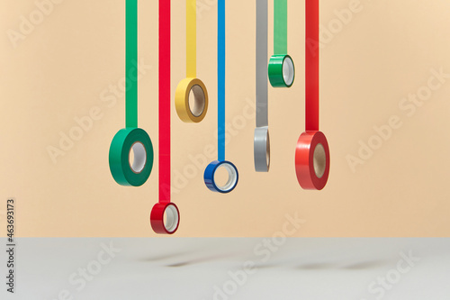 Bright colored tapes hanging photo