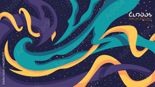 clouds like liquid space with stars hand drawn background wallpaper japanese anime inspired edition 17 of 20 purpple yellow green dark blue photo