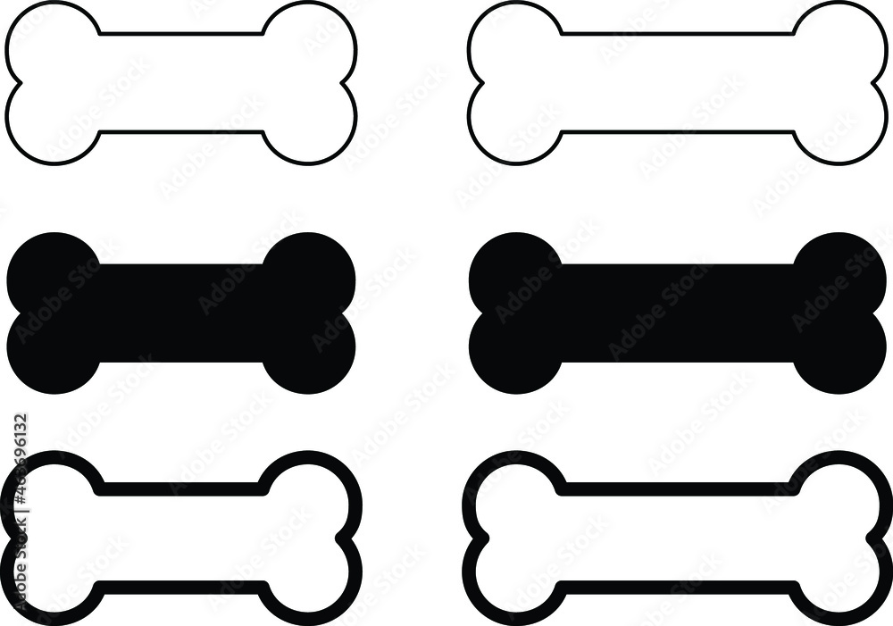 Dog Bone Clipart Set - Outline and Silhouette