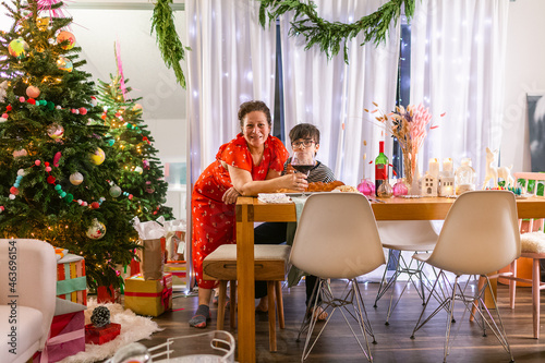 Mother and son celebrating Christmas together photo