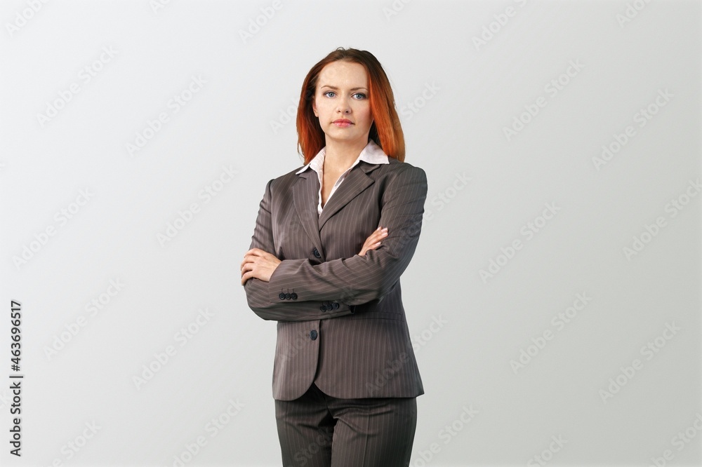 Portrait of young successful woman worker employee stand Portrait of young successful woman worker employee stand