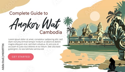 Foto design for social networks and sites Cambodia with decorative background, landma