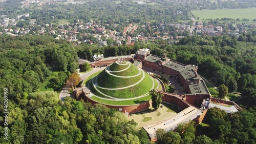 Aerial view of Pilsudski Mound in Krakow, Poland. Summer day view photo