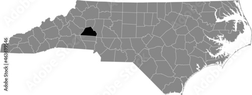 Black highlighted location map of the Catawba County inside gray administrative map of the Federal State of North Carolina, USA