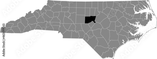 Black highlighted location map of the Chatham County inside gray administrative map of the Federal State of North Carolina, USA photo