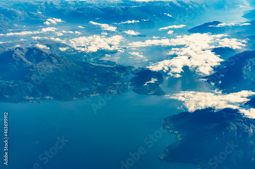 View from airplane to fjords in Norway