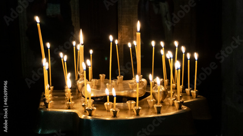 church candles are burning in the monastery. church candles close up