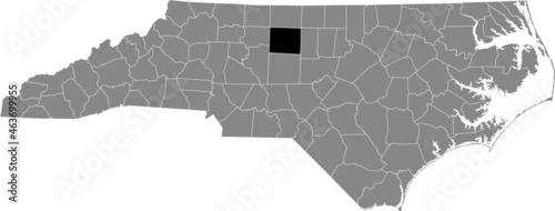 Black highlighted location map of the Guilford County inside gray administrative map of the Federal State of North Carolina, USA photo